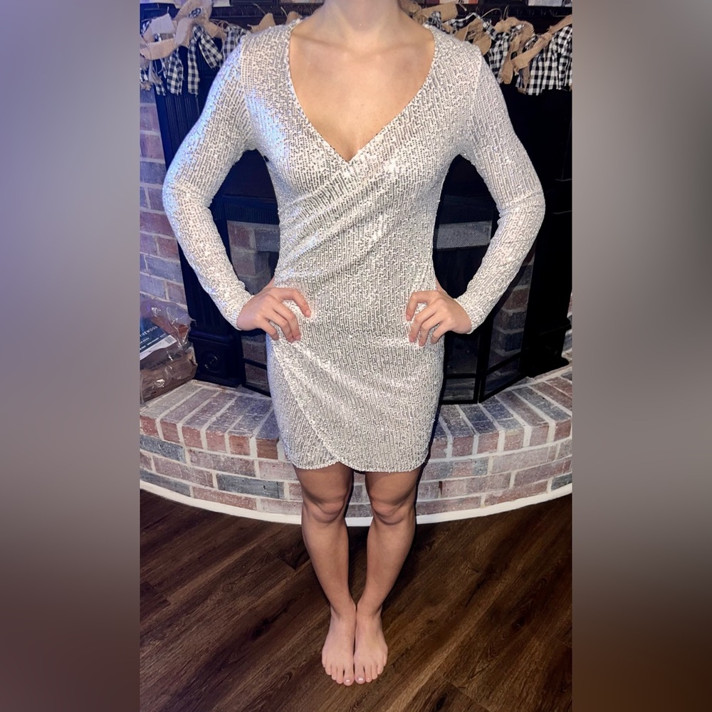 Elegant Silver Long Sleeve Dress
